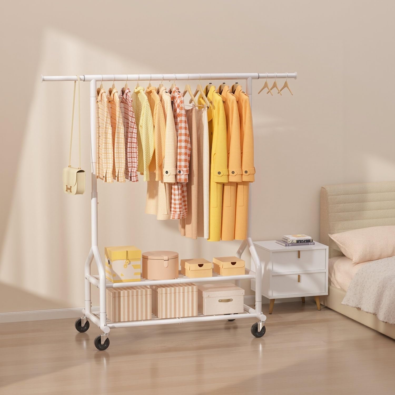 White Heavy Duty 252KG Clothes Rail With Shelves & Wheels