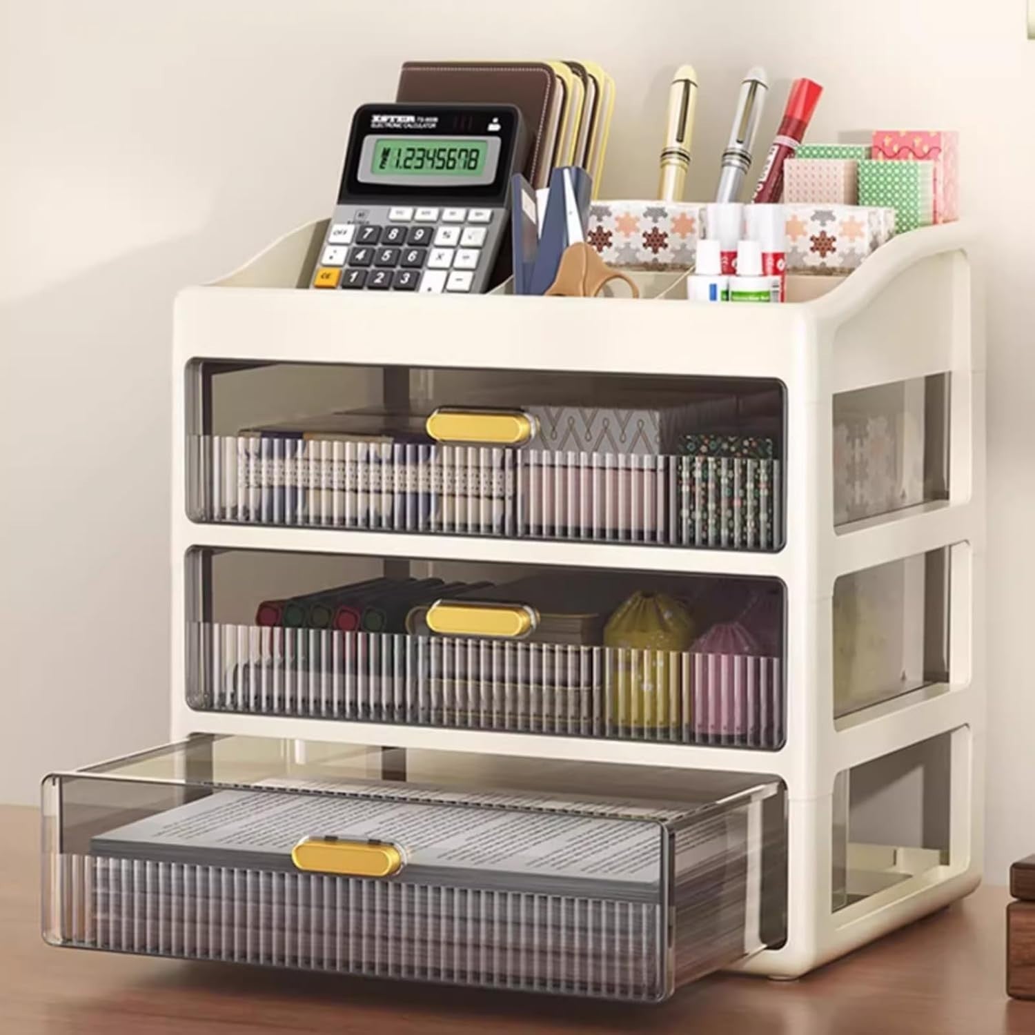 4-Layer White Desk Organizer Storage Drawers for Office, Makeup & Crafts