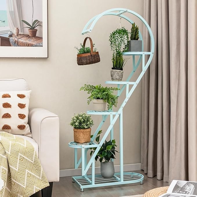 5 Tier Heart Shaped Metal Plant Stand Pink Blue Flower Shelf Indoor Outdoor Rack