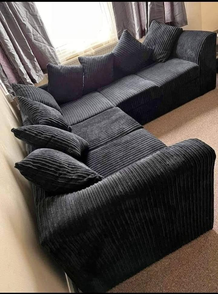 5-Seater Jumbo Cord Dual Arm Corner Sofa Black Modular Lounge