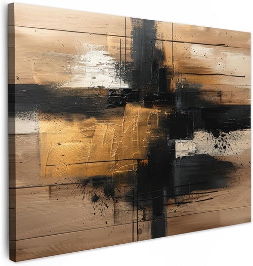 Gold Black Abstract Canvas Wall Art 40x30cm Modern Framed Print