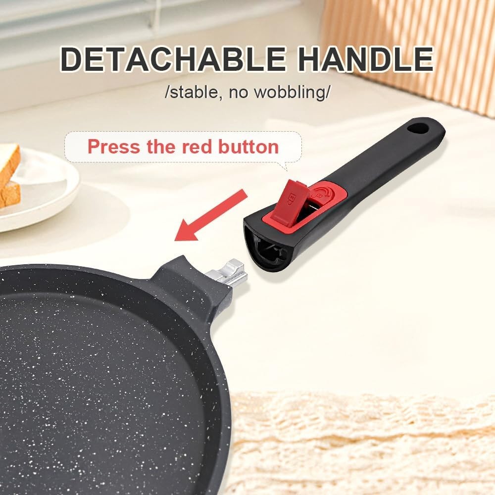 Non Stick Crepe Pan 20cm Cast Aluminium Skillet Detachable Handle Induction