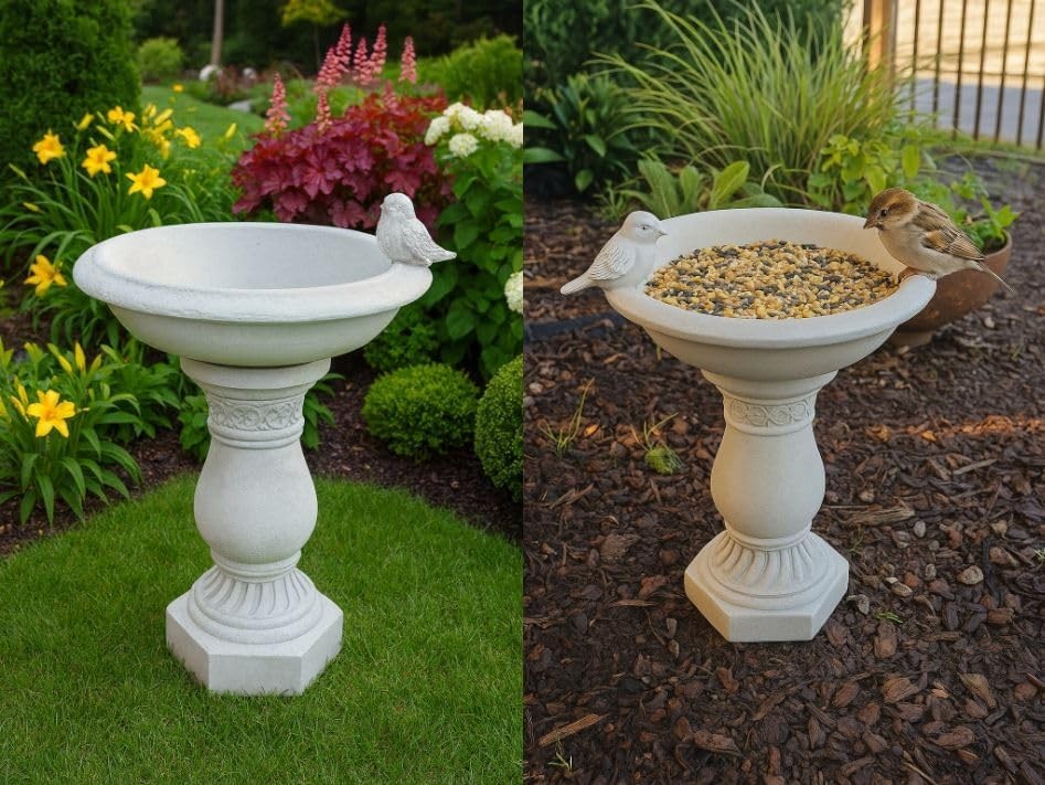 Antique Cast Stone Bird Bath | Decorative Garden Water Feature Column