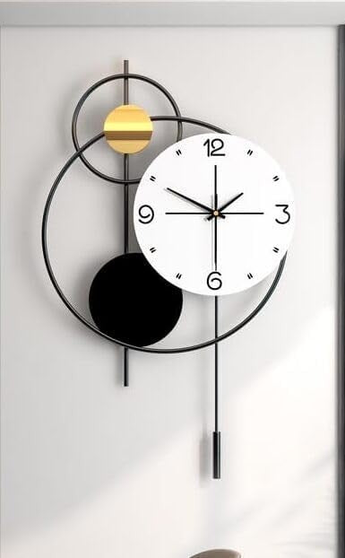 Modern Wall Clock Silent Quartz Pendulum 37x62cm Gold Black White Decor