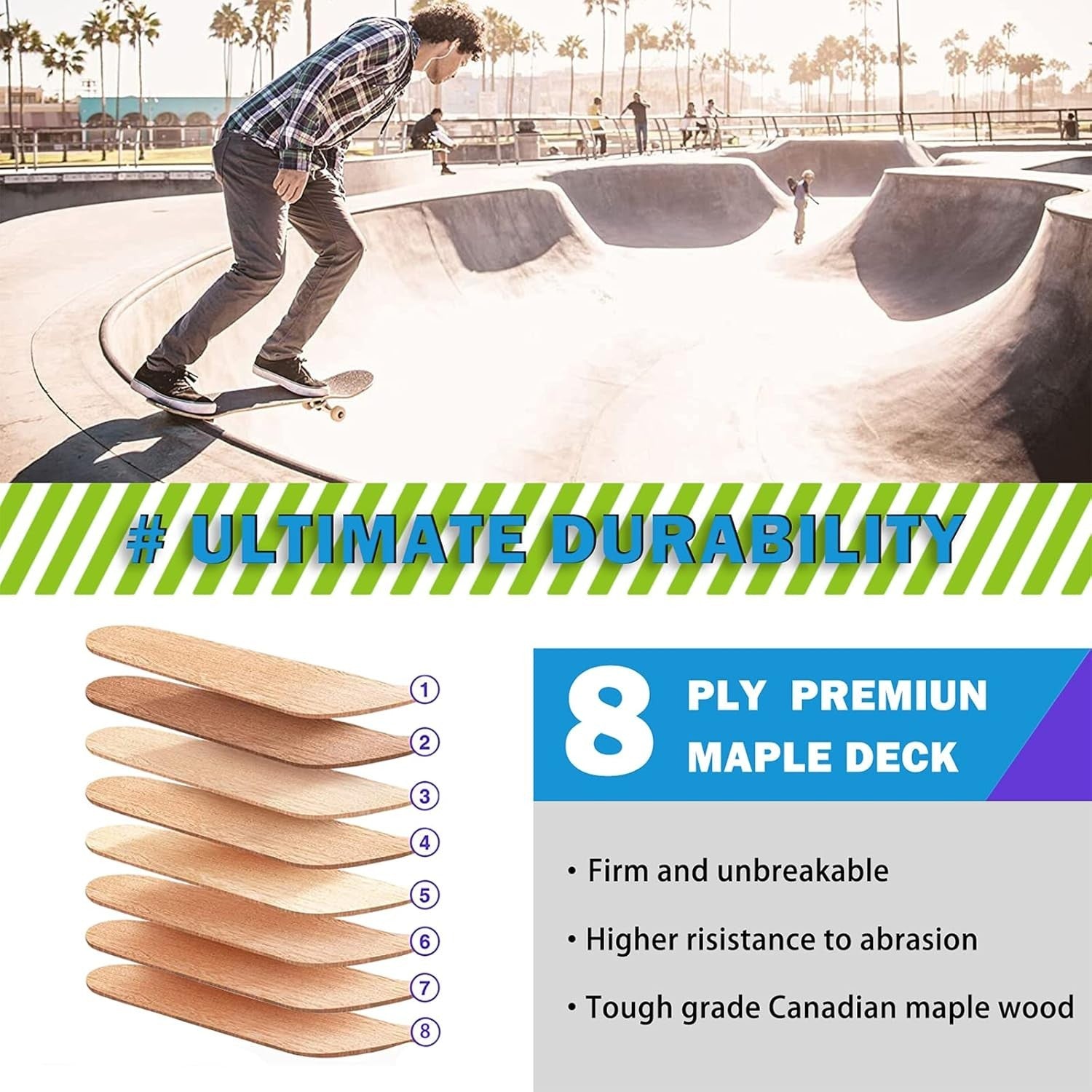 31x8 Complete Maple Skateboard Double Kick Dream Cruiser Kids Teens Adult