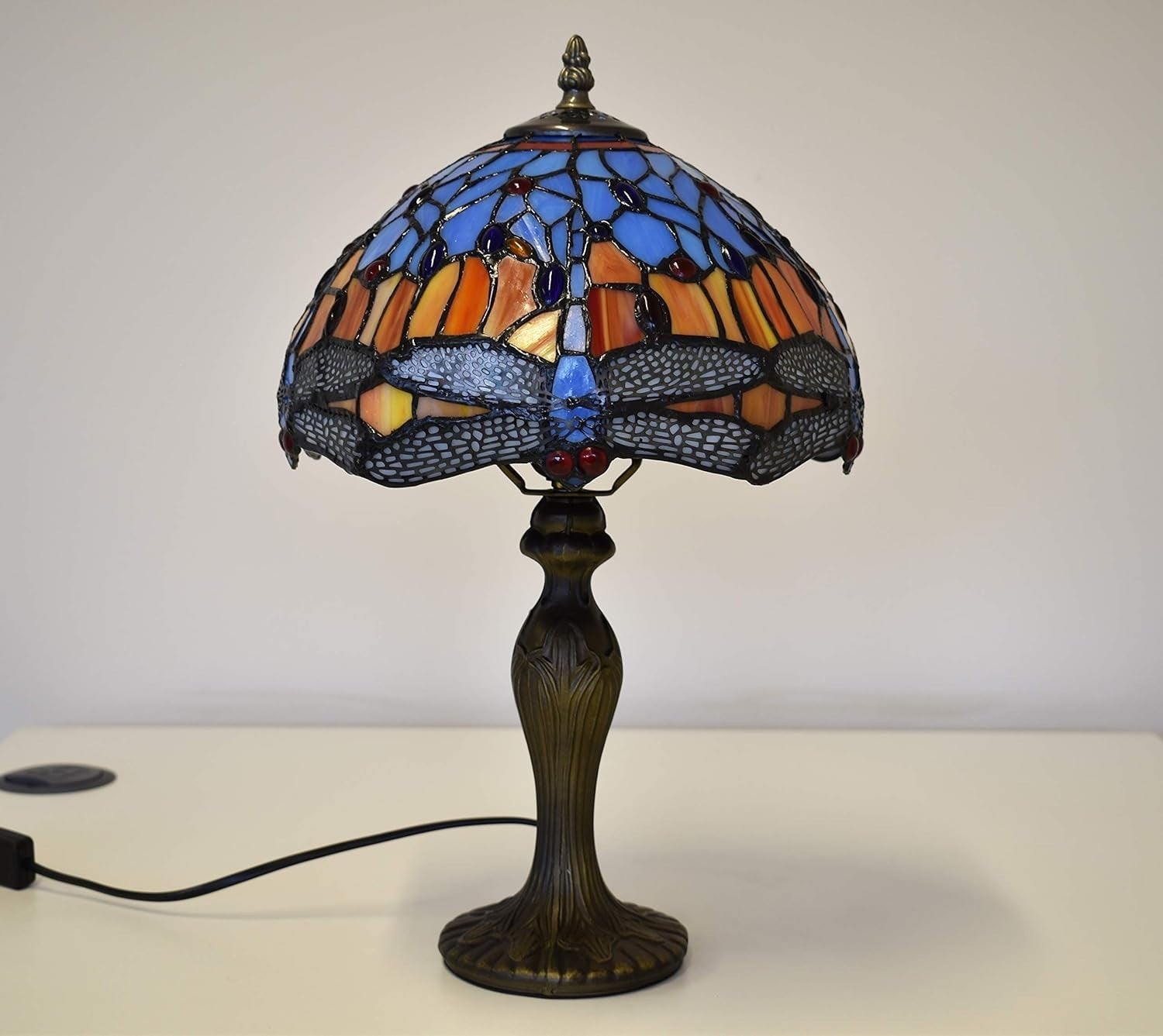 Tiffany Style Dragonfly Table Lamp Stained Glass Antique Look 42cm E27