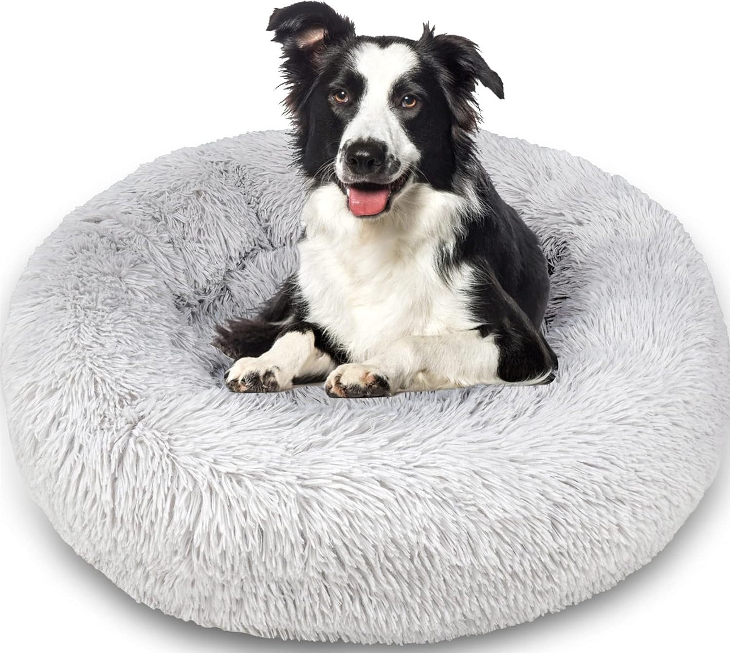 Calming Donut Dog Bed 80cm Round Plush Anti Anxiety Pet Cushion Grey