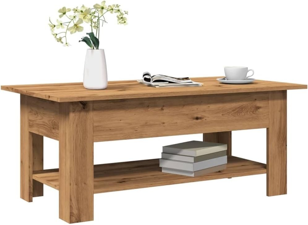 Modern Engineered Oak Coffee Table with Storage Shelf – Stylish & Durable