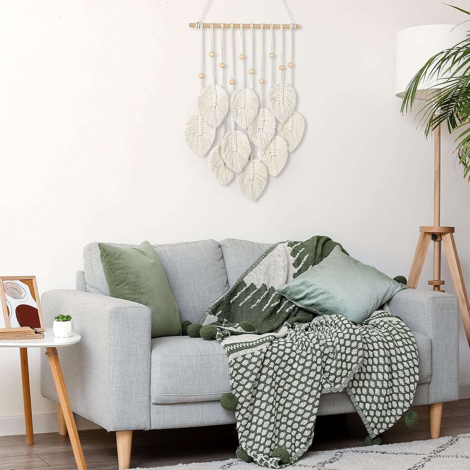 Green Boho Macrame Wall Hanging Handmade Leaves Tapestry 15.8x26.8"