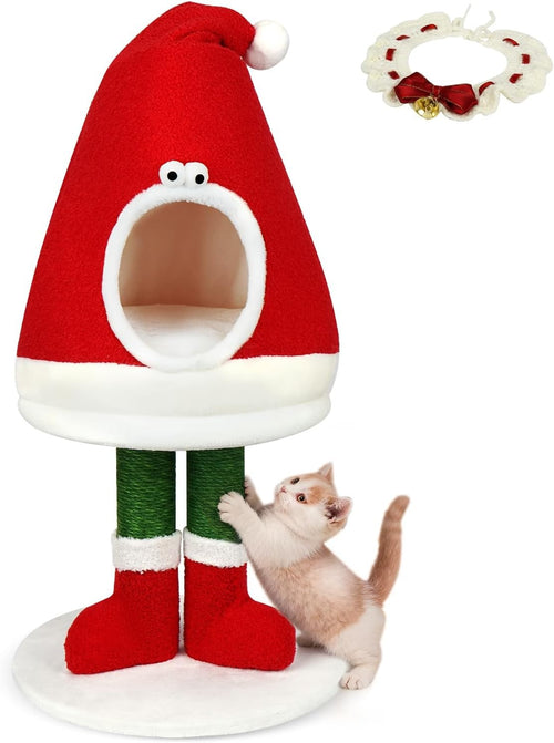 Festive Cat Tree Scratching Post with Cozy Bed Indoor Climbing Tower