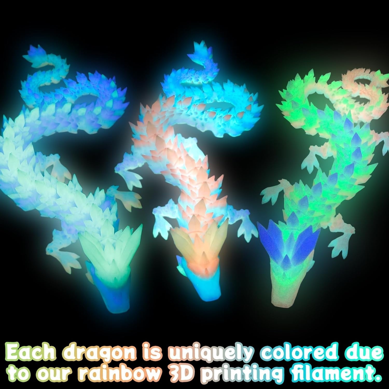 24 Inch 3D Printed Dragon Glow Rainbow Articulated Fidget Toy Figure