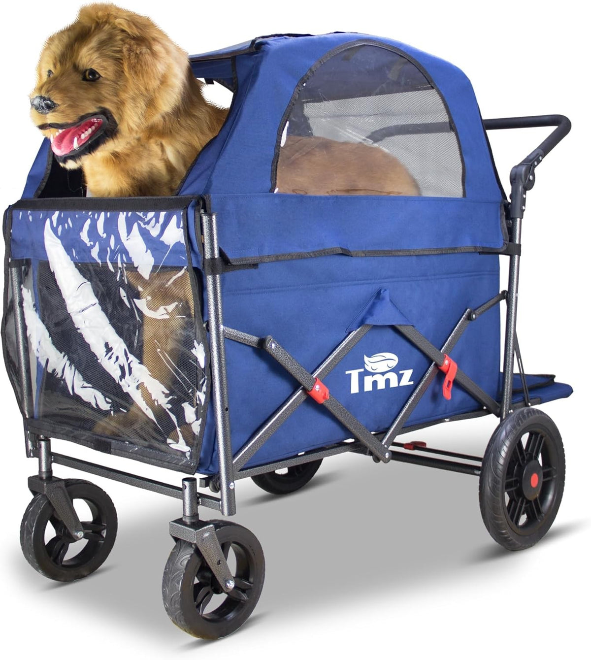Large Dog Stroller Cart Heavy Duty Folding Canopy Travel Wagon Blue