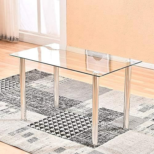 Clear Glass Dining Table 120x60cm Rectangular Tempered Steel Legs for 4-6
