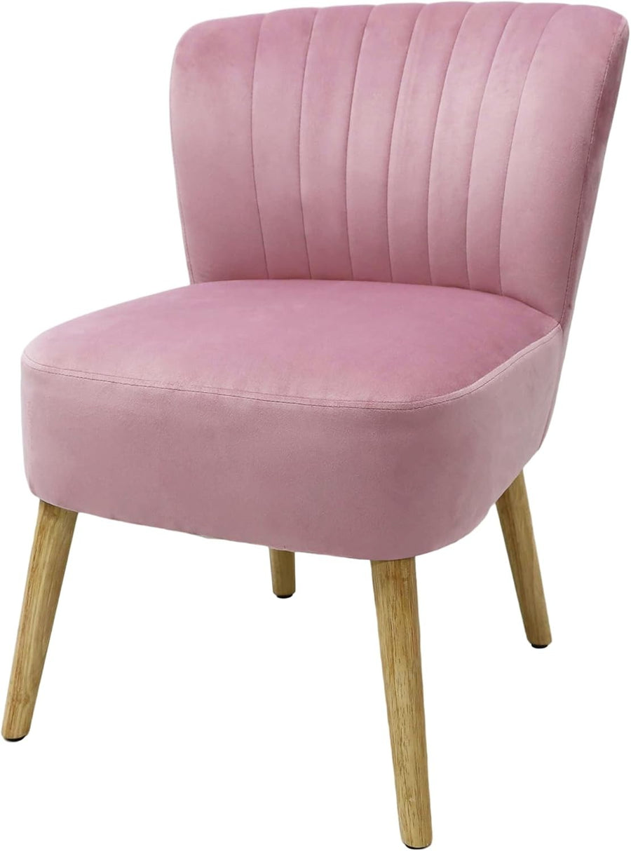 Pink Velvet Accent Chair Ergonomic Curved Back Lounge Seat