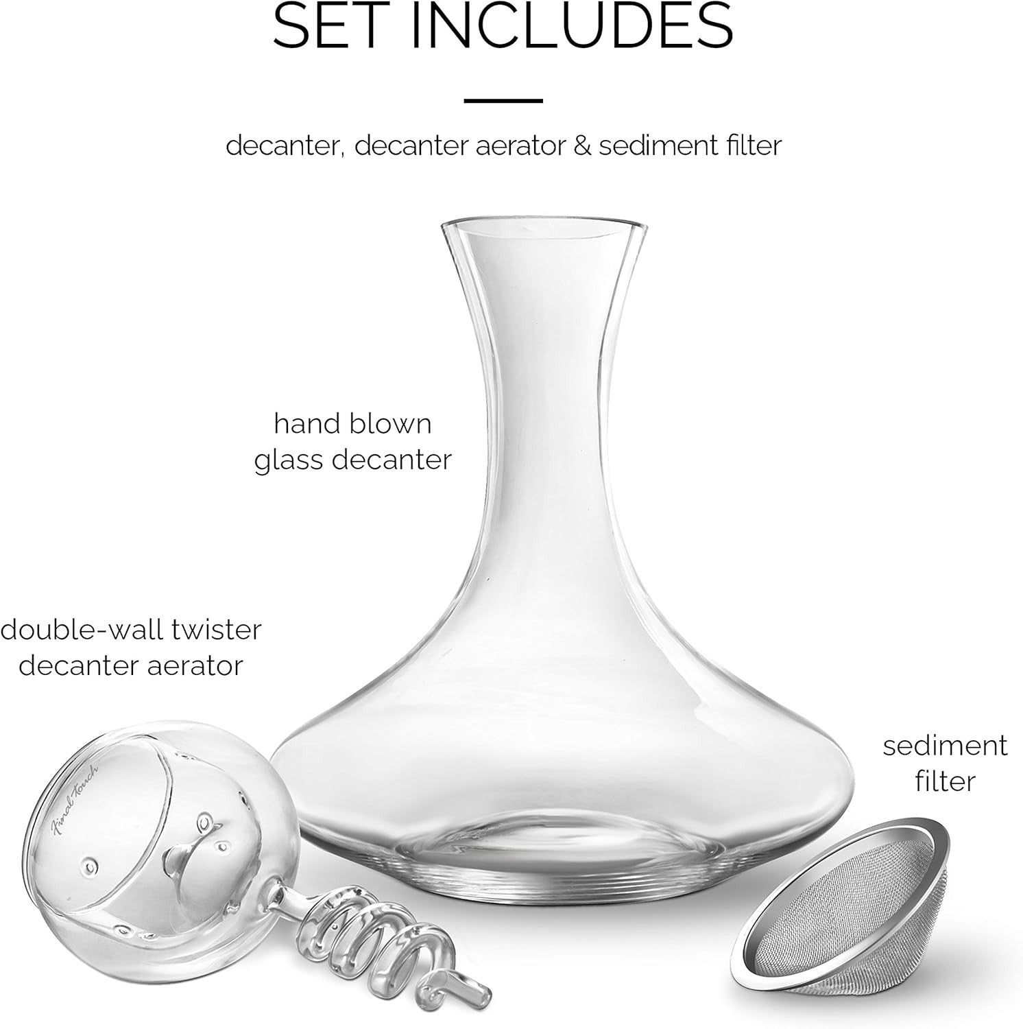 Wine Decanter with Twister Aerator Set | 750ML Oxygenation Glass Gift Set