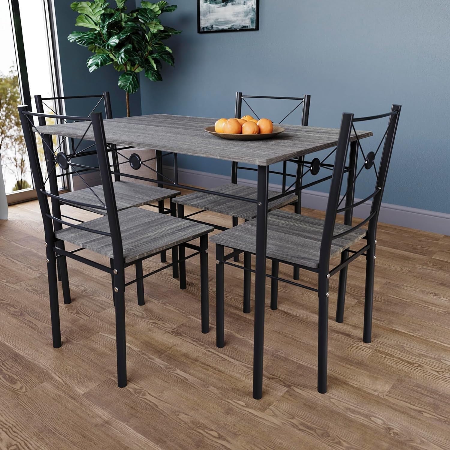 Modern Grey 4-Seater Dining Table Set | Compact Kitchen Breakfast Set