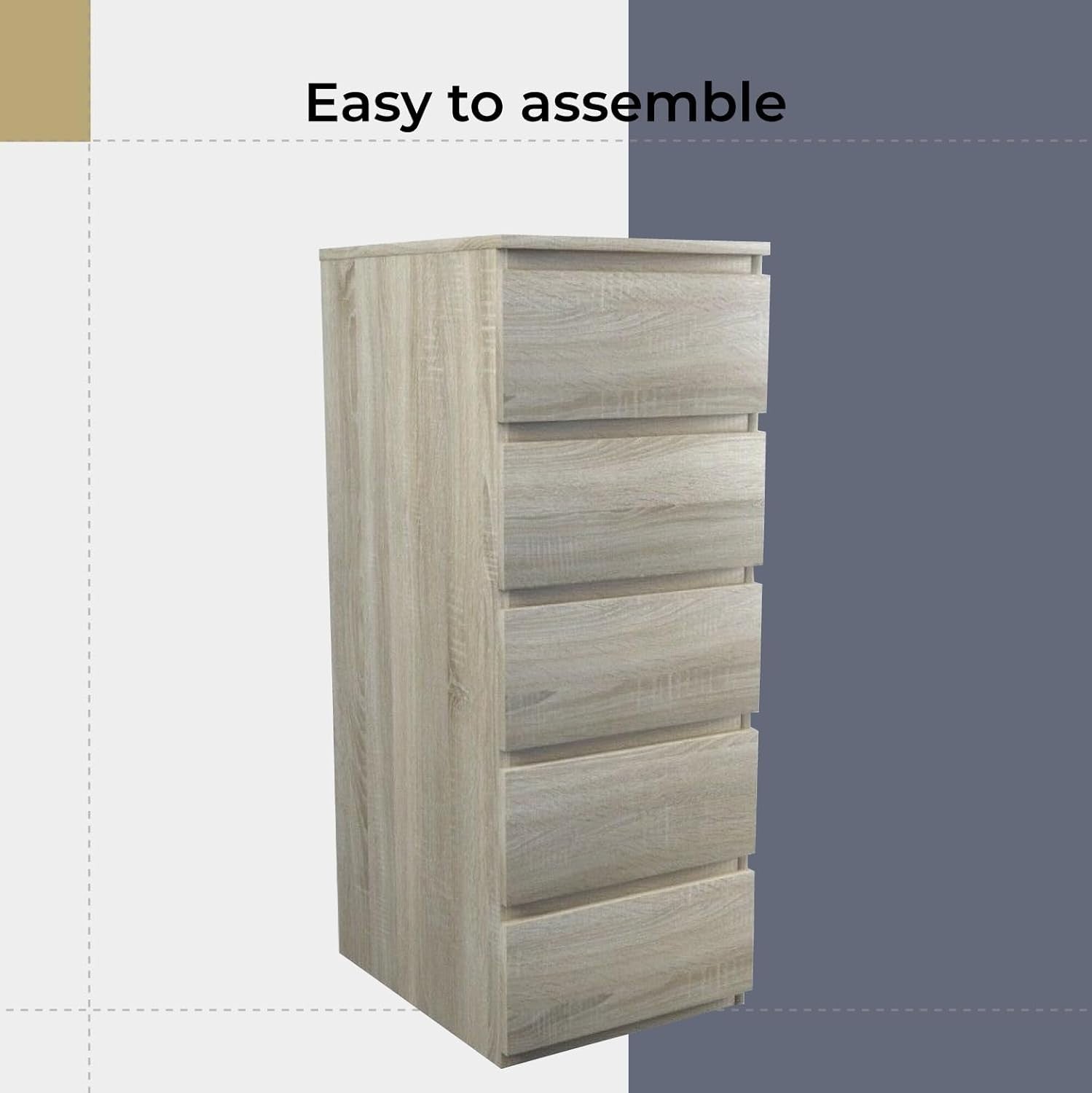 Sonoma 5 Drawer Tall Chest Storage Cabinet Modern Bedroom Organizer Unit
