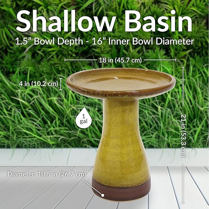 Ceramic Bird Bath Cognac Yellow – Outdoor Garden Bowl Frost-Resistant 21