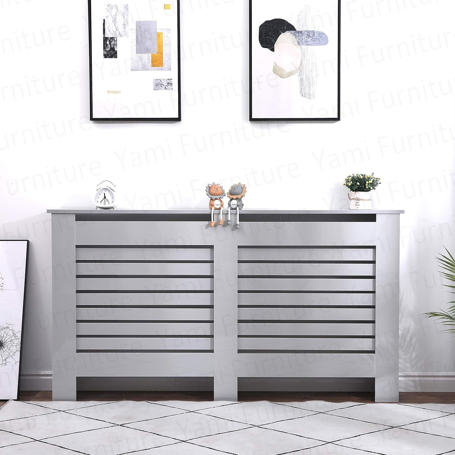 High Gloss Radiator Cover XL Grey Modern Slatted Cabinet – Stylish Heating Cover
