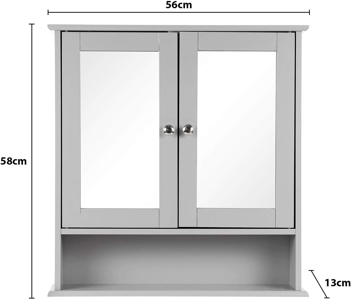 Bathroom Mirror Cabinet Double Door Wall Mounted Storage with Adjustable Shelves