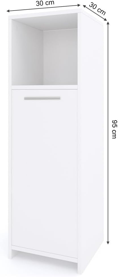 White Bathroom Storage Cabinet with Adjustable Shelf – 30x95 cm