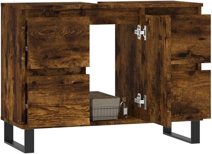 Rustic Oak Wide Bathroom Sink Cabinet 80x33x60cm Under Basin Storage Unit Drawer
