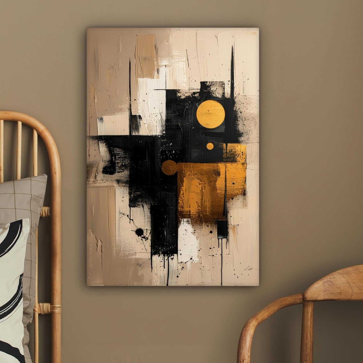 Abstract Canvas Wall Art 40x60cm Black Gold Modern Framed Print