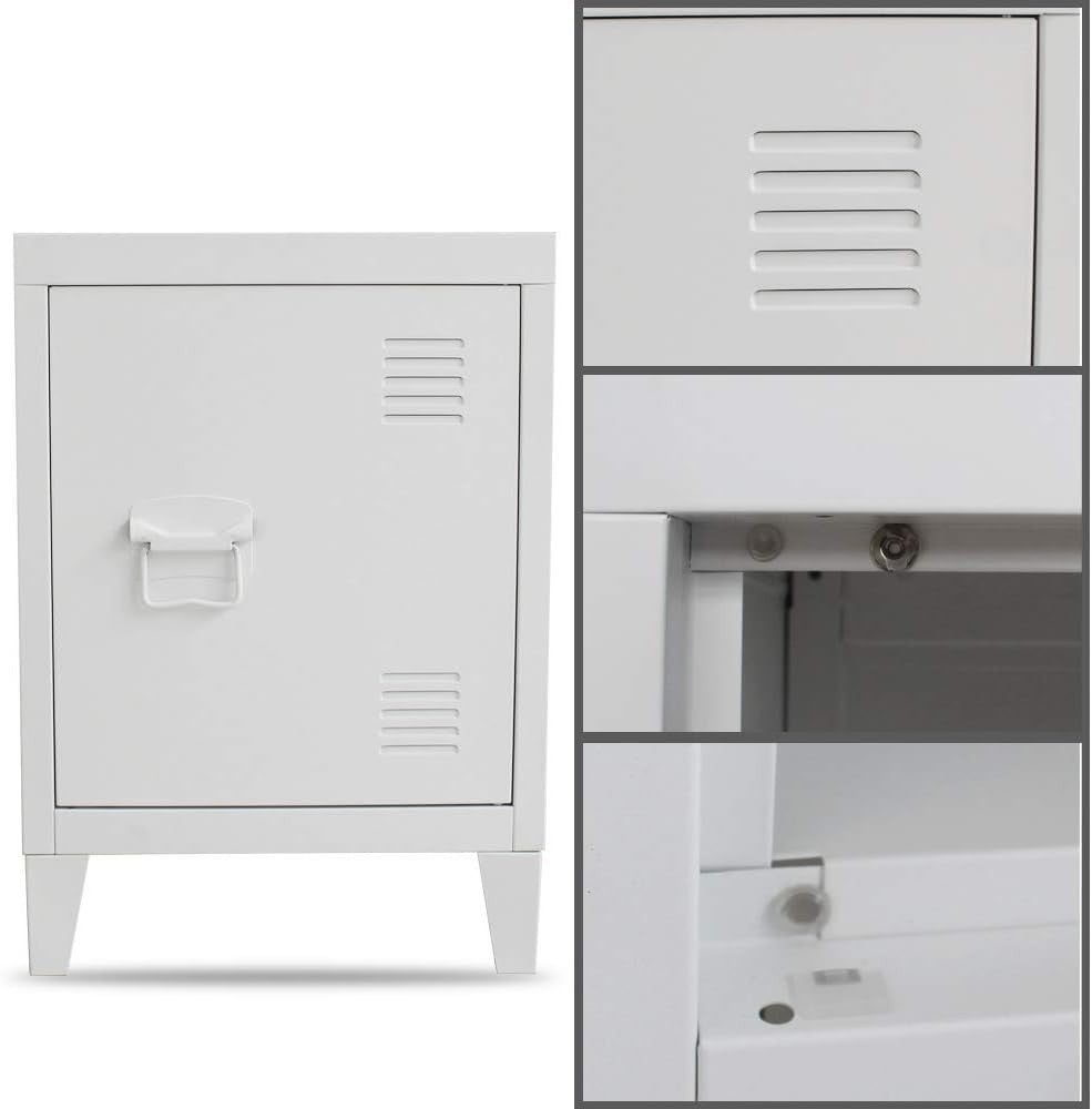 White Metal Bedside Filing Cabinet Under Desk Storage Nightstand