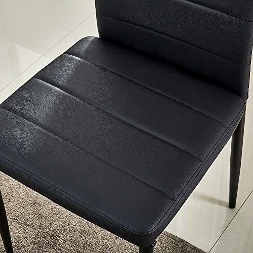 Modern Black Glass Dining Table + 6 Faux Leather Chairs 140x80x75cm