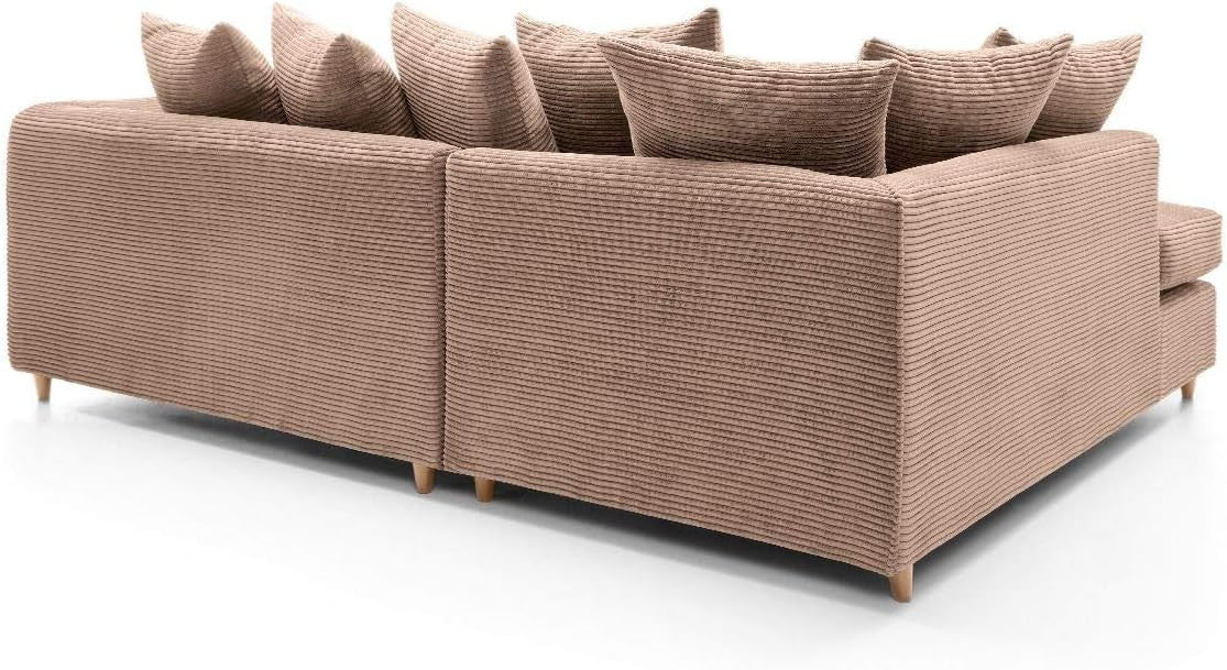 Brown Jumbo Cord L Shaped Sofa | Deep Cushions | Water Repellent Fabric | 4 Seat