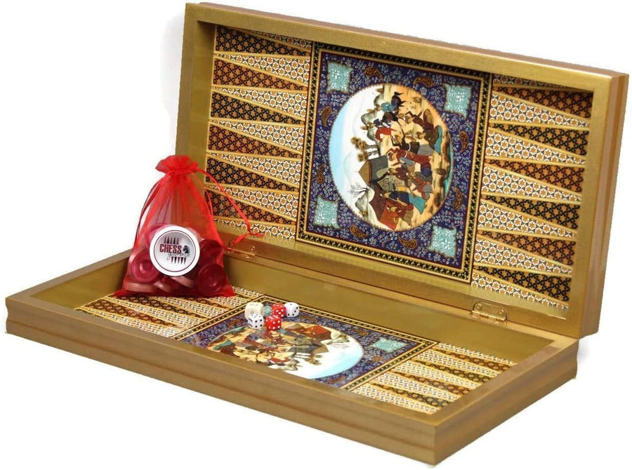 20 Inch Persian Pattern Backgammon Set Laminated Wood Luxury Checkers Board