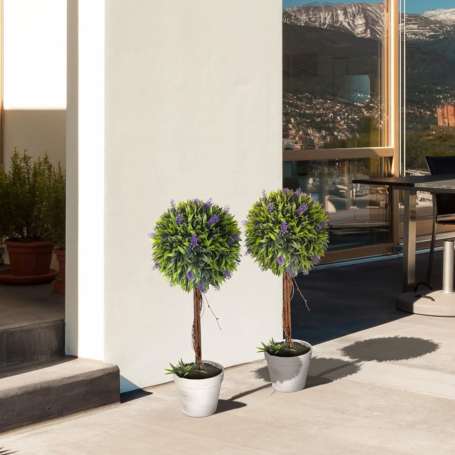 Set of 2 60cm Lavender Ball Trees Faux Plant Indoor Outdoor Home Decor Green