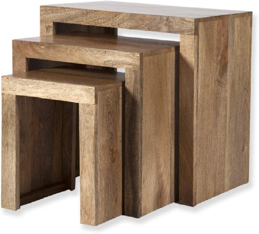 Space Saving Nesting End Tables Solid Mango Wood Set Compact Side Table New