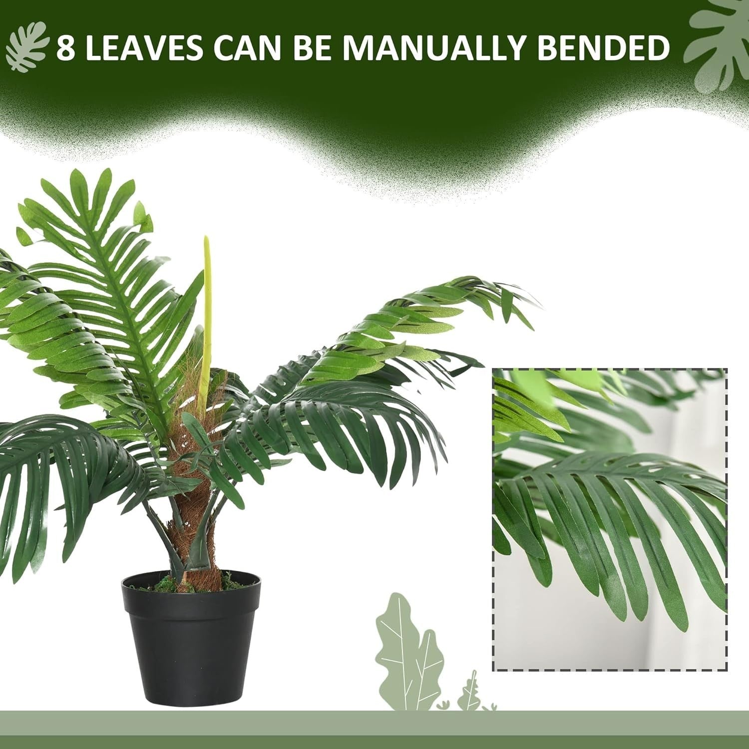 Set of 2 Artificial Palm Trees 60cm Faux Green Plants Potted Home Garden Decor