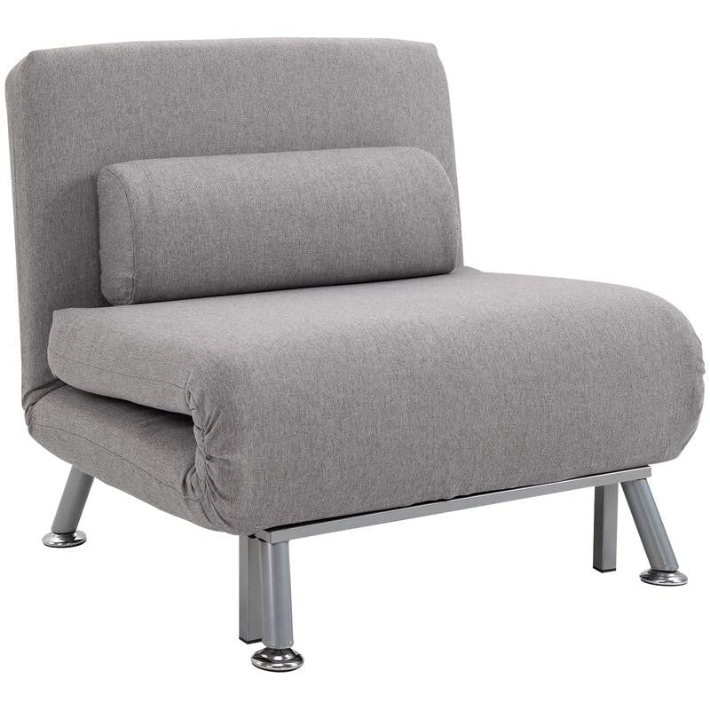 5-Position Folding Chair Bed Grey Guest Sofa Sleeper w/ Pillow & Suede Look