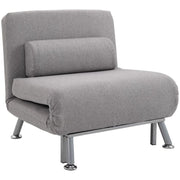 5-Position Folding Chair Bed Grey Guest Sofa Sleeper w/ Pillow & Suede Look