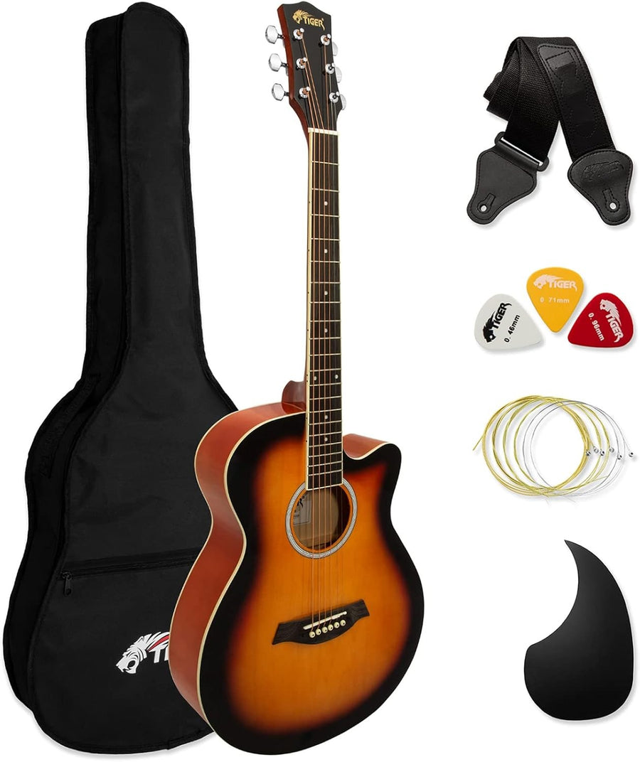 Full Size Cutaway Acoustic Guitar Starter Kit Sunburst