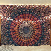 Blue Orange Mandala Tapestry 52x60in Boho Wall Hanging Cotton