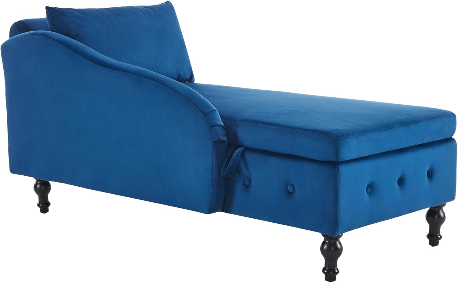 Velvet Chaise Lounge Sofa w/Storage & Pillow Right Armrest Blue Tufted