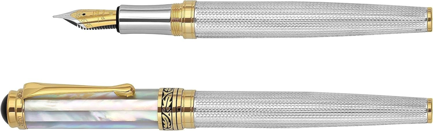 Luxury White Mother of Pearl Fountain Pen Medium Nib Refillable 148mm