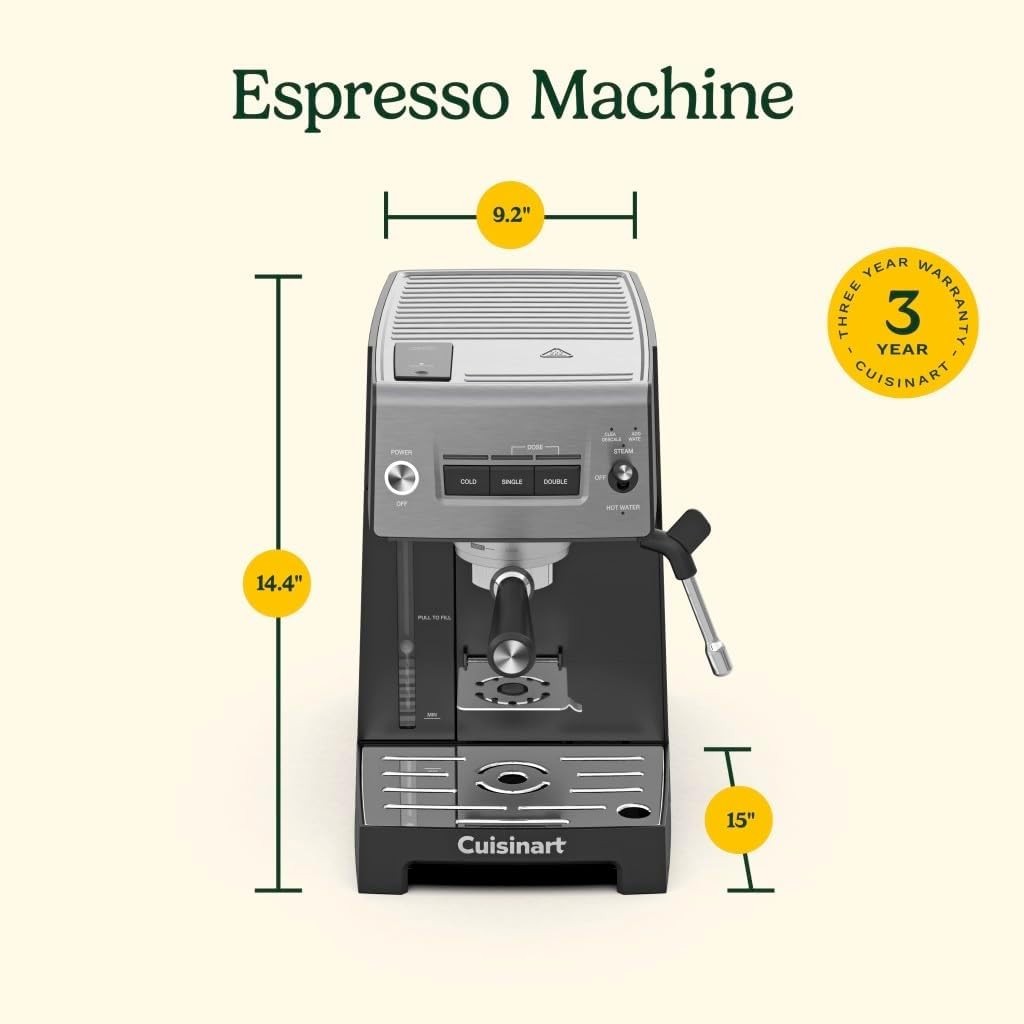 20 Bar Espresso Machine Steam Wand Cold Brew Feature Stainless Steel Black
