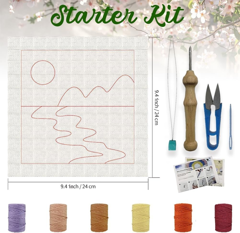 2pcs Boho Landscape Punch Needle Kit DIY Wall Hanging Decor