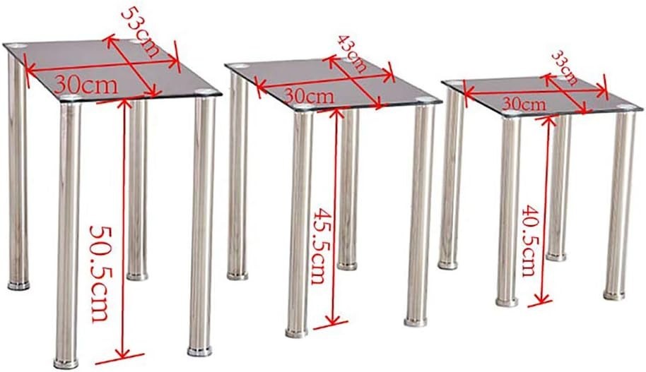 Nest of 3 Modern Coffee Table Set Rectangular Glass Top Chrome Metal Legs Black