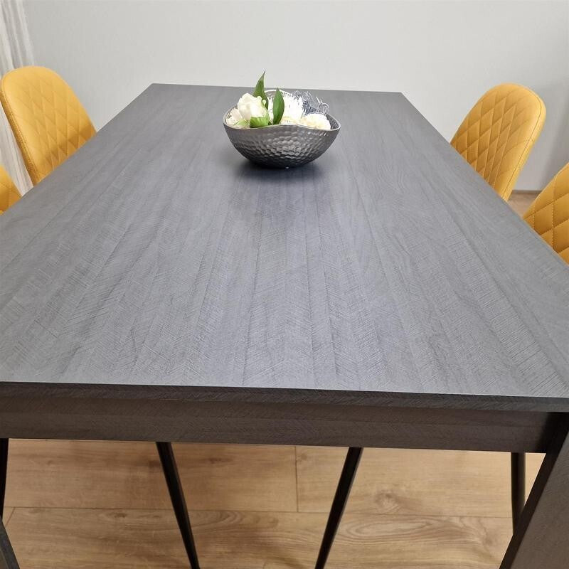 Black Dining Table Set with 4 Yellow Chairs for Kitchen Dining Room