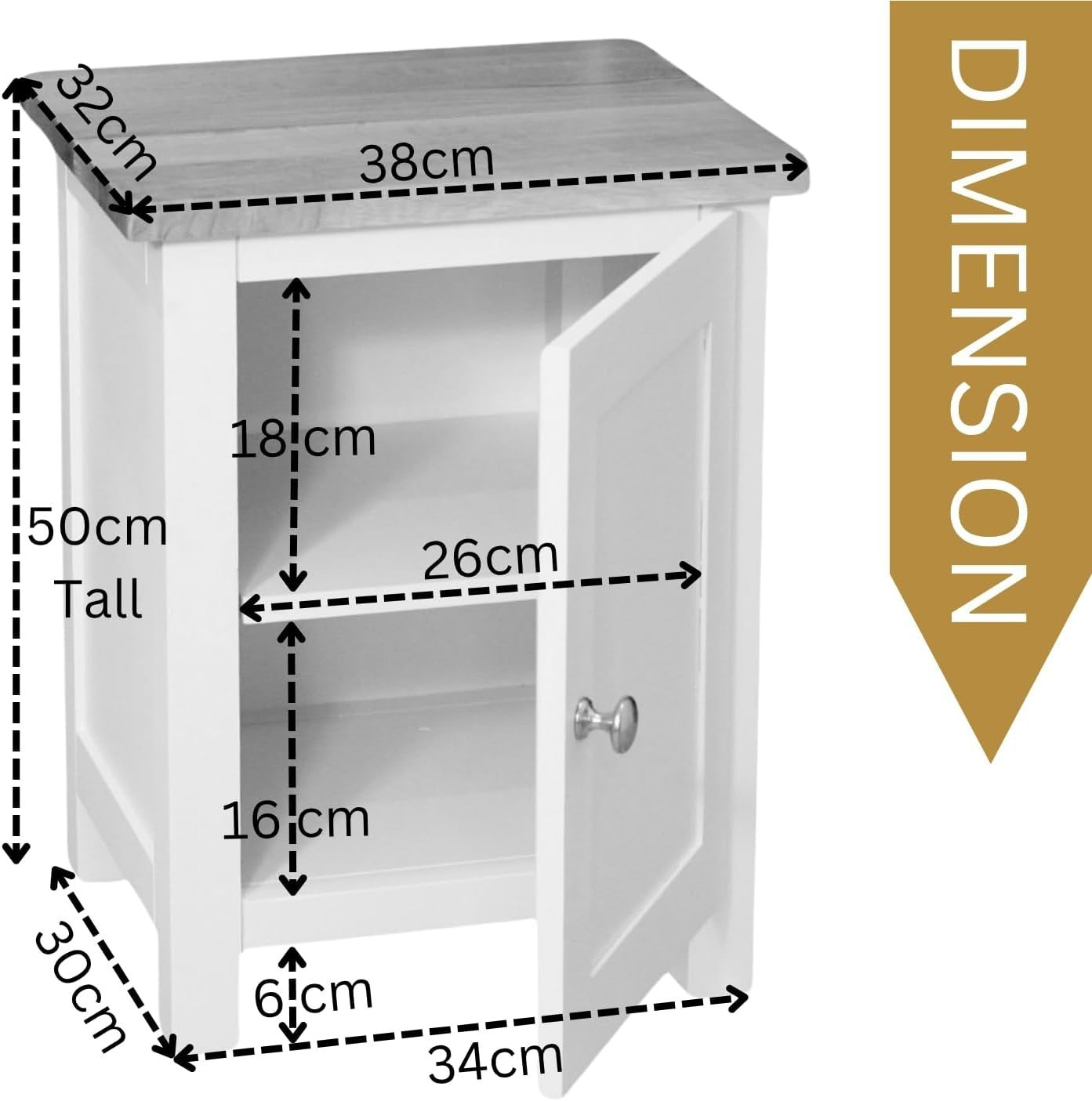 Solid Wood Bedside Table with Oak Top – 1 Door White Cabinet, Ready Assembled