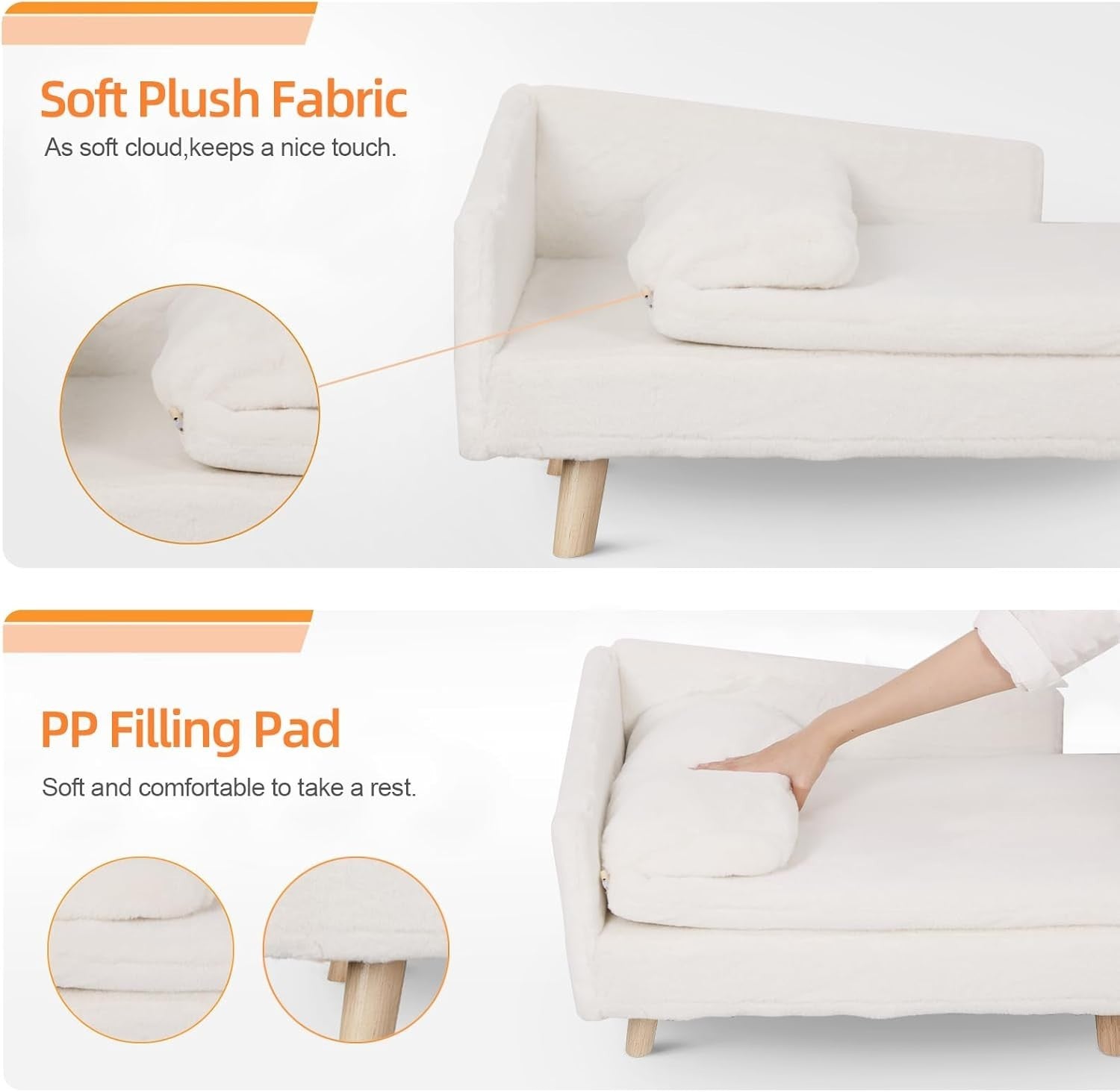 Elevated Dog Sofa Bed L Shaped Pet Lounger Plush Cushion Wooden Legs