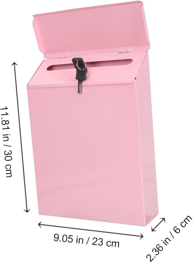 Wall-Mounted Pink Iron Mailbox Lockable Suggestion Box Modern Letter Holder