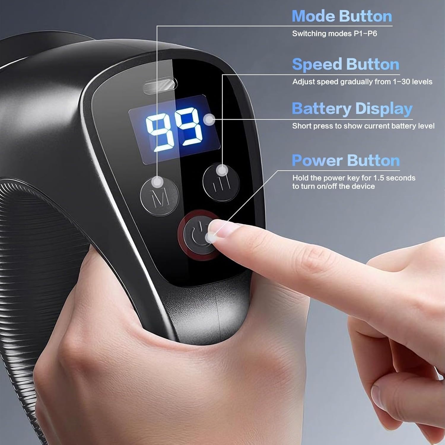 3D Rotating Massage Gun Deep Tissue Cordless Body Massager 30 Speeds
