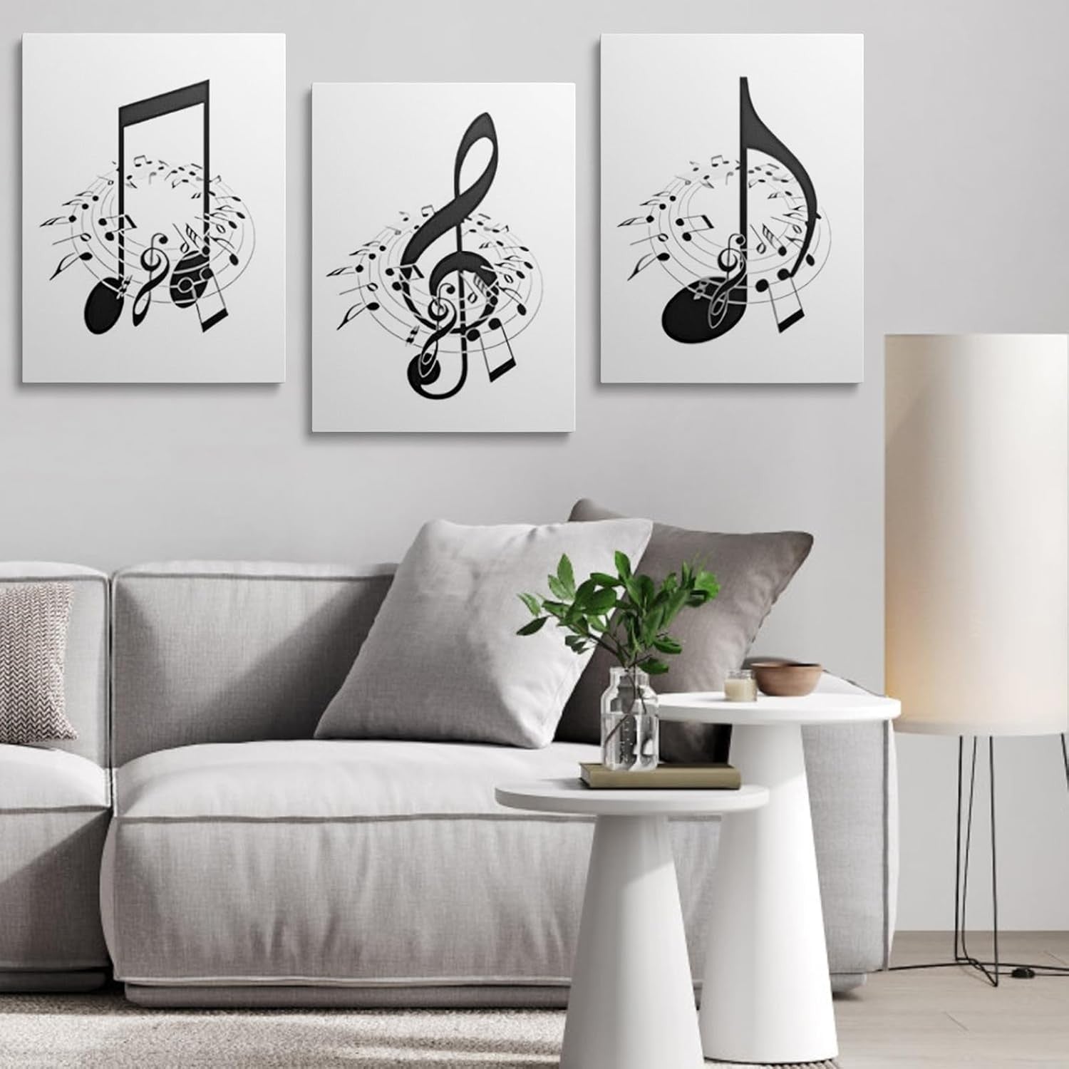 Black White Music Wall Art Set of 3 Framed Canvas 30x40cm Prints