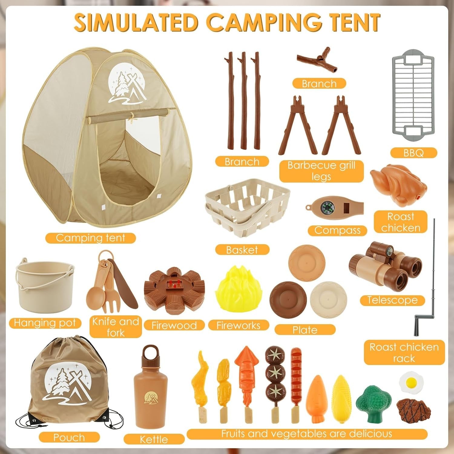 Kids Pop Up Camping Play Tent Set Blue Toddler Adventure Kit